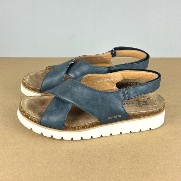 Mephisto Mobils Talley Leather Sandals Womens 12 EU 42 Blue Slingback Adjustable - Picture 1 of 11